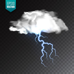 Realistic clouds with lightning on transparent vector