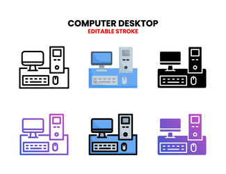 Computer desktop icon set with different style vector