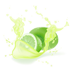 fresh lime in juice splash isolated fruit vector