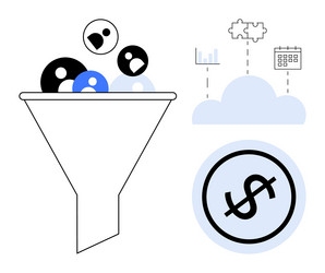 funnel filtering users into cloud for data vector image