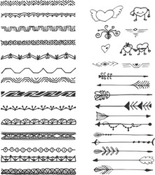 hand drawn border set and design element vector image