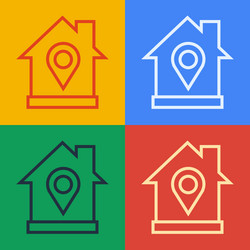 pop art line map pointer with house icon isolated vector image