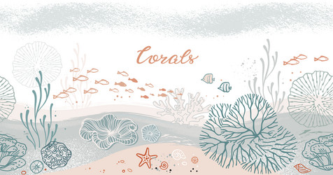 seamless horizontal pattern with corals algae vector