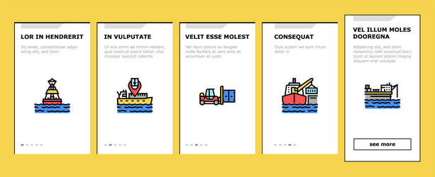container port tool onboarding icons set vector image