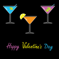 martini set black background happy valentines day vector