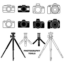 set object camera and tripod or holder vector image