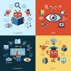 artificial intelligence self learning icon set vector image