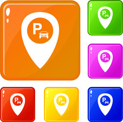 map pointer with car parking icons set vector image