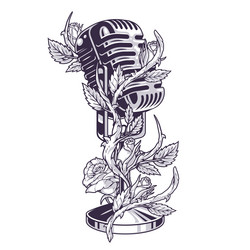 Retro Microphone with Floral Elements Vector Image