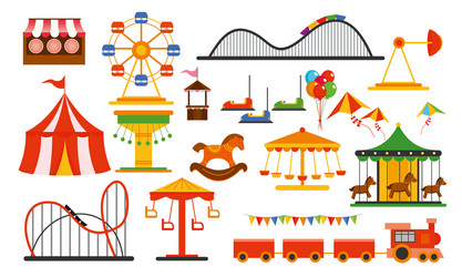 Amusement park objects icon set Royalty Free Vector Image