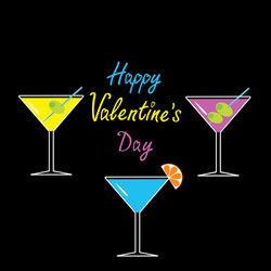 Martini glasses set happy valentines day card vector