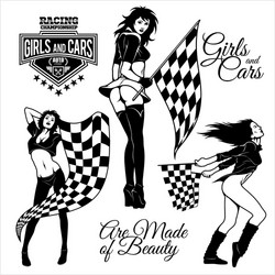 Sexy Racing Girls with Checkered Flags Vector Image