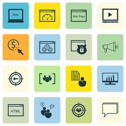 set of 16 seo icons includes coding vector image