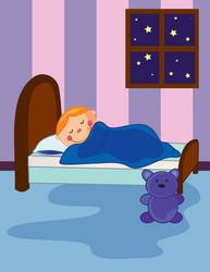 Smile little boy sleeping in the bed Royalty Free Vector