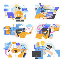 data research and analytics people by computers vector image