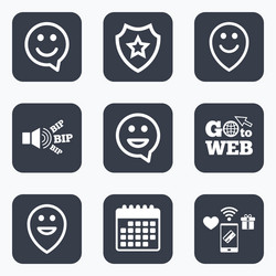 Happy face speech bubble icons pointer symbol vector