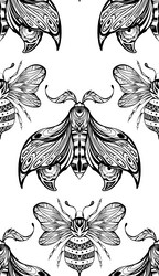 seamless pattern with drawing bee and moth vector image