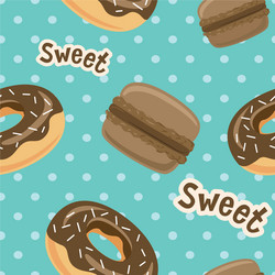 seamless pattern with macaroon cookies and donuts vector image