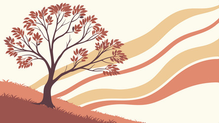 stylized tree in abstract linear landscape design vector image