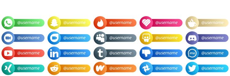 Card style follow me icons for major social media vector