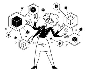 creative worker doing some job and creating vector image