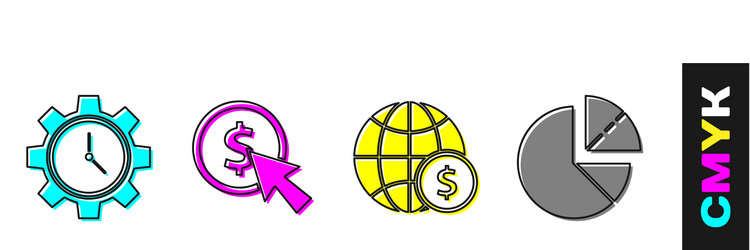 set time management cursor and coin earth globe vector image