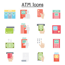 atm icon set in flat color style vector image