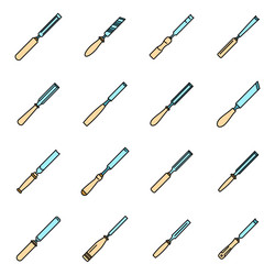 Carpenter chisel icons set color line vector