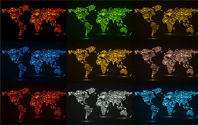 set abstract world maps with glowing particles vector image