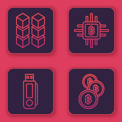 set line blockchain technology usb flash drive vector image