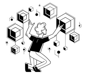 creative worker doing some job and creating vector image