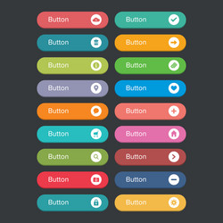 flat rounded button set with icons vector image