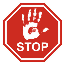 octagonal stop sign red with hand palm vector