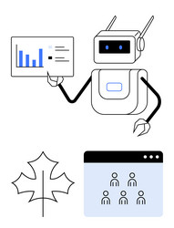 robot presenting data with chart browser window vector image