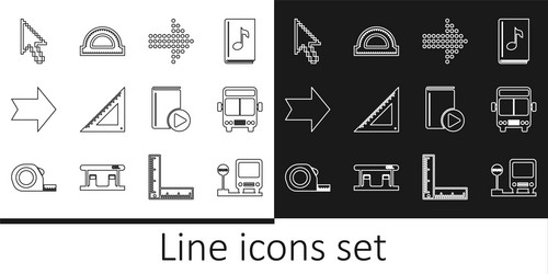 Set line bus stop dots arrow triangular ruler vector