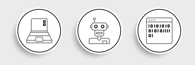 set line binary code laptop and robot icon vector image