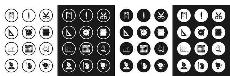 set scissors alarm clock triangular ruler vector image