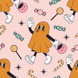 Groovy seamless pattern with ghost vector