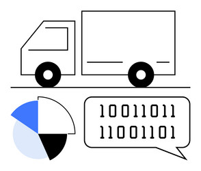 logistics truck with digital binary code and pie vector image