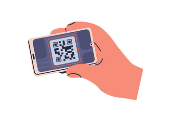 scanning qr-code with mobile scanner app holding vector image