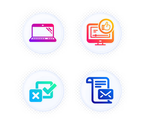 Laptop checkbox and like video icons set mail vector