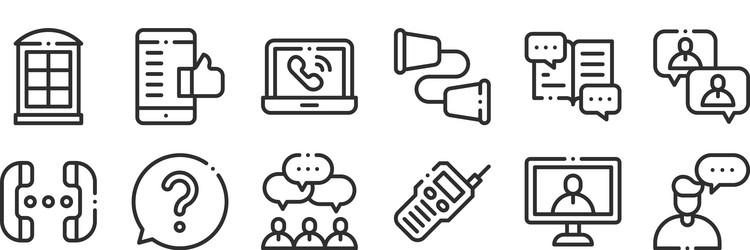 Set 12 thin outline icons such as user walkie vector