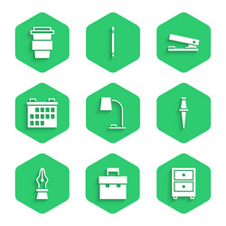 set table lamp briefcase drawer with documents vector image