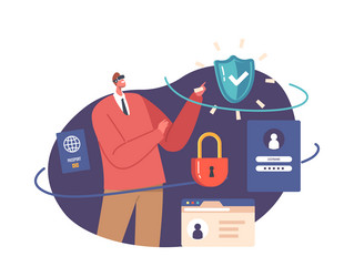 man in vr goggles use ar dashboard character work vector image