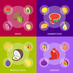 Fruits and berries 3d banner set isometric view vector