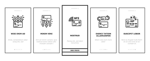 plastic card payment onboarding icons set vector