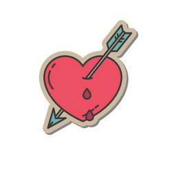 Sticker a heart pierced an arrow and drop vector