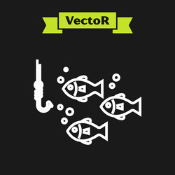 white line fishing hook under water with fish icon vector