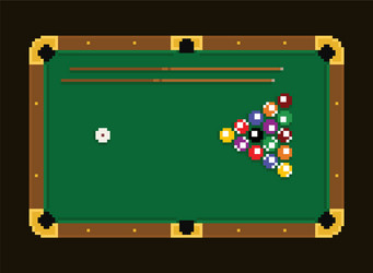 Pixel art green billiard table with colorful balls vector