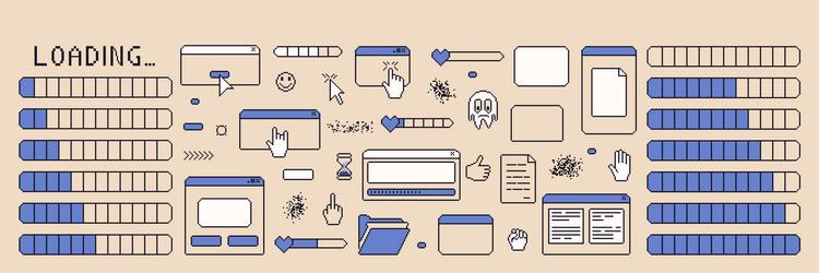 pixel art loading elements windows interface vector image